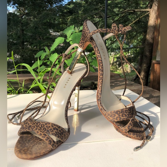 Mia Becar Animal Print Suede High Heel Lace Up Sandals size 39 US 9 - Picture 4 of 13
